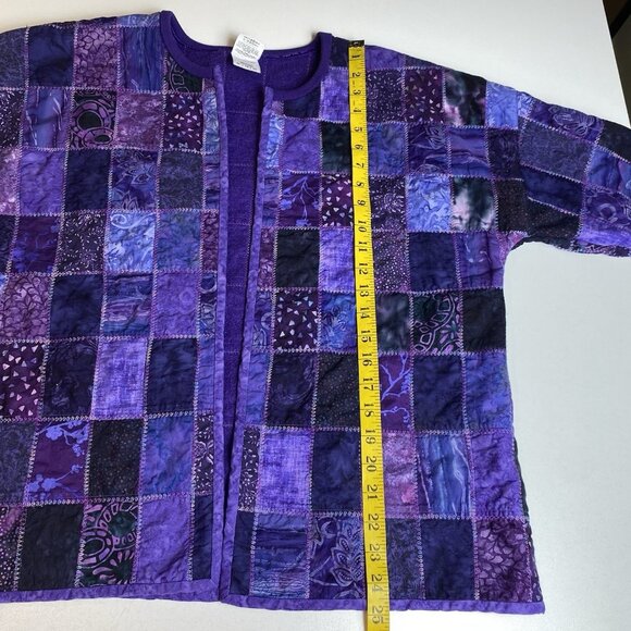 Purple Patchwork Womens Quilted Jacket Cottage Granny Core Peasant Handmade XL - Picture 8 of 10